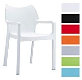CLP Gartenstuhl, Küchenstuhl, Stapel-Stuhl DIVA mit Armlehnen, Kunststoff-Stuhl XXL 160 kg max. Belastbarkeit weiß