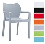 CLP Gartenstuhl, Küchenstuhl, Stapel-Stuhl DIVA mit Armlehnen, Kunststoff-Stuhl XXL 160 kg max. Belastbarkeit hellgrau