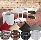 CLP Poly-Rattan Balkonmöbel Sitzgruppe BAYAMO, 2 Personen, Aluminium-Gestell, platzsparend + flexibel Rattan Farbe: Weiß, Bezugfarbe: Terrabraun