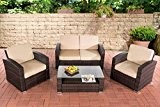 CLP Poly-Rattan Garten Lounge-Set ALASSIO, 4 Sitzplätze: 2-1-1, Tisch 100 x 55 cm, 10 cm dicke Sitzhkissen, ALu gestell braun-meliert