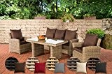 CLP Poly-Rattan Garten-Sitzgruppe FISOLO, 5 mm RUND Rattan, Aluminium-Gestell (3er Sofa, 2 Sessel + Tisch 140 x 80 cm) Rattan ...