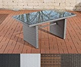 CLP Poly-Rattan Garten-Tisch FISOLO ca 140 x 80 cm, Höhe: 66 cm, ALU-Gestell, Glasplatte 5 mm Sicherheitsglas grau