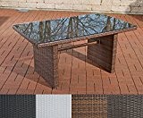 CLP Poly-Rattan Garten-Tisch FISOLO ca 140 x 80 cm, Höhe: 66 cm, ALU-Gestell, Glasplatte 5 mm Sicherheitsglas braun-meliert