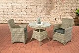 CLP Poly-Rattan Sitzgruppe QUITO, 5 mm Rund-Rattan, Alu-Gestell (2 Sessel, Tisch rund Ø 90 cm) ideal für Balkon und Terrasse ...