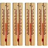 COM-FOUR® 4x Holz-Thermometer, klassisches Thermometer aus Buchenholz, -14°C bis +61°C, 14cm
