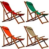 Deckchair Beige Sonnenliege Liegestuhl Strandstuhl Stuhl Gartenliege Relaxliege Holz klappbar 94x94x60 cm