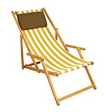 Deckchair gelb-weiß Liegestuhl Kissen Sonnenliege Buche Gartenliege Holz Gartenmöbel 10-319 N KD