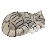 Deko Figur Kleine Schlafende Tiger Katze Grau & Weiß - 8cm Hoch