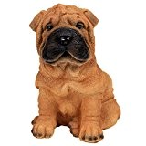 Deko Figur Kleiner Sitzender Hund Shar Pei Welpe für Haus oder Garten -15cm Hoch
