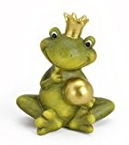Dekofigur Gartenfigur Frosch Froschkönig 15 cm groß aus Keramik grün mit Goldkugel golden, witzige Figur Märchenfrosch als Garten Deko in ...