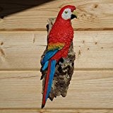 Dekofigur Papagei am Stamm Vogel Bunt Tierfigur Wanddeko Gartenfigur wetterfest