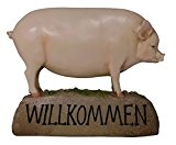 Dekofigur Willkommen Schild modernes Schwein Garten Deko Dekoration Tierdeko Haustür
