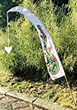 DEKOVALENZ - Drachenfahnen LITTLE DRAGON 100cm mit Herz-Spitze, inklusive Holzstab, Balifahne, Bali Flag, Gartenfahnen, Strandfahnen, balinesische Fahnen, Umbul Umbul, Indonesische ...