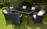 Deluxe Sitzgruppe BOLOGNA Tisch 160cm 7 teilig 3 Jahre Garantie Rattanfarbe schwarz Kissenbezüge creme