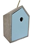 Design Vogelhaus/Nistkasten aus Beton grau mit hellblauer Front