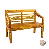DIVERO 2-Sitzer antike Gartenbank 115 cm massiv Teak-Holz Handarbeit 2 Personen Bank mit Schnitzereien natur