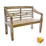 DIVERO 2-Sitzer stabile antike Gartenbank 115 cm massiv Teak-Holz Handarbeit 2 Personen Bank mit Schnitzereien weiß whitewash