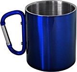 Doppelwandige Edelstahl Tasse 330 ml mit Karabinerhaken Farbe Blau
