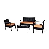 EBS® Polyrattan Gartenmöbel set Gartengarnitur Sitzgruppe Lounge 1 Tisch 1 Kleines Sofa 2 Stühle Braun Sitzkissen