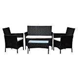 EBS® Polyrattan Gartenmöbel set Gartengarnitur Sitzgruppe Lounge Garnitur 1 Tisch 3 Stühle Weiß Sitzkissen