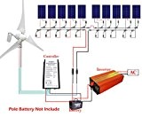 ECO-WORTHY 1400W Offgrid Windkraft und Solarstromanlage - 10 x 100w Solarmodul Solarpanel + 400W Windkraftanlage Windgenerator Windkraftgenerator & Inverter