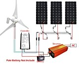 ECO-WORTHY 800W Solarmodul & Windgenerator Akku Ladekit für 12 Akkus: 400 W Windgenerator + 3 Solarmodule a 150 W + ...