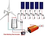 ECO-WORTHY 900 W Solar Panel & Wind Turbine Akku-Ladesystem: 400 W WIND GENERATOR mit Hybrid Laderegler + 5 x 100 ...