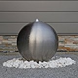 Edelstahl Kugel Springbrunnen ESB5 matt gebürstet mit 48cm großer Edelstahlkugel und LED Beleuchtung für den Außenbereich Garten