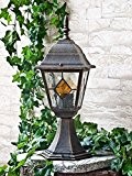 Edle Außen LED Energiespar-Sockelleuchte 6 Watt in antik-gold Tiffany-Glas IP43