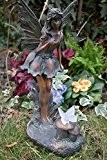 Edle Elfe stehend mit Solar Schmetterling auf Pilz Figur Gartenfigur 38 cm Fee Fairy