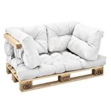 [en.casa] Palettenkissen - 5er Set - Sitzpolster + Rückenkissen [weiß] Paletten-Sofa In/Outdoor