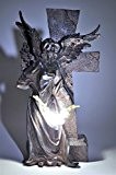 Engel Figur mit LED stehend vor großem Kreuz, Solar Licht Lampe *35,5 cm*
