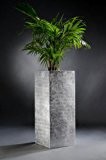Exklusiver Blumenkübel Pflanzkübel Fiberglas "Block" 100 cm, Silber Hochglanz