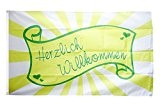 Fahne / Flagge Herzlich Willkommen Banderole + gratis Sticker, Flaggenfritze®