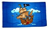 Fahne / Flagge Piratenschiff blau 90 x 150 cm Flaggen