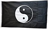 Fahne / Flagge Ying und Yang schwarz + gratis Sticker, Flaggenfritze®