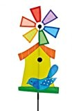 Farbenfrohes Windrad ~ Vogelhaus - gelb ~ Kinderzimmer Dekoration zum Stecken Windspiel