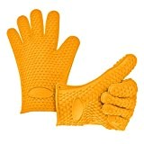 Fieans 1 Paar Erstaunliche Silikone Topflappen Ofenhandschuhe Grilling Gloves Kuehlschrank Handschuhe-Gelb