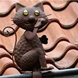 Filou, die Katze im Kupfer Look, Dachrinnen Deko f. Zaun, Geländer, Dachrinne