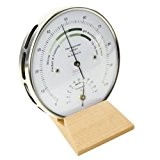 Fischer 122.01HT-02 Wohnklima-Hygrometer mit Thermometer, Edelstahlgehäuse, ø 103 mm mit Holzsockel