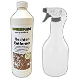 Flechten-Entferner als GREEN24 Set 1000ml Flasche + Schaumsprüher mit Anleitung + Handschutz, auch gegen Haftwurzeln von Kletterpflanzen wie Efeu
