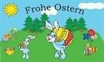 Frohe Ostern, Osterhase auf Berg Fahne Flagge Grösse 1,50 x 0,90m - FRIP -Versand®