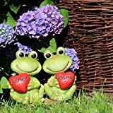 Frosch Gartenfigur sitzend 18cm Gartenfrosch grün Liebespaar Dekofigur mit Herz