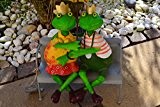 Froschpaar -2 lustige Frösche mit Sonnenschirm-sitzend auf Bank- -aus Metall- für Haus und Garten, stabile gute Verarbeitung