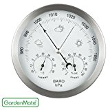 GardenMate® Wetterstation analog 3in1 Edelstahlrahmen Ø 14 cm Barometer Thermometer Hygrometer