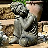 Garten Buddha in klasse Messingoptik aus Stein Statue Figur Skulptur Deko