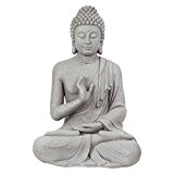 Garten Deko Figur Großer Sitzender Buddha Mönch Stein Effekt in Grau - 73cm Hoch