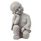 Garten Deko Figur Shaolin Mönch Buddha Denkend Stein Effekt in Grau - 40cm Hoch