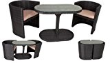 Garten Tischgruppe - Tisch + 2 Stühle + Auflagen, Poly-Rattan coffee