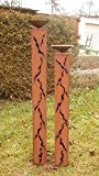 Gartendeko Rostsäulen 150cm und 125cm mit Risse und Vogeltränke